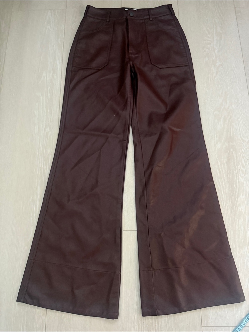 Pilcro Wide-Leg The Rylan Faux-Leather High-Rise Flare Pants Cocoa Brown - Picture 4 of 11
